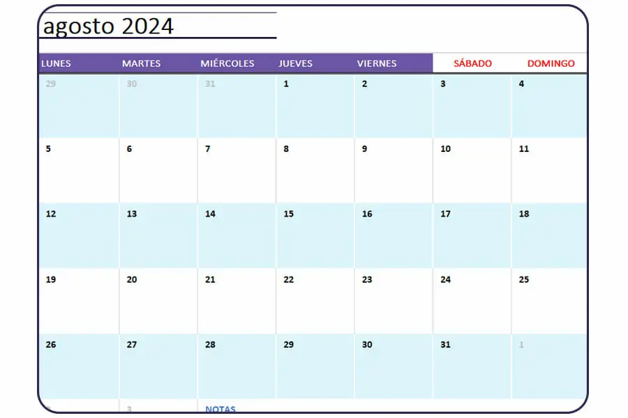 Calendario Agosto 2024