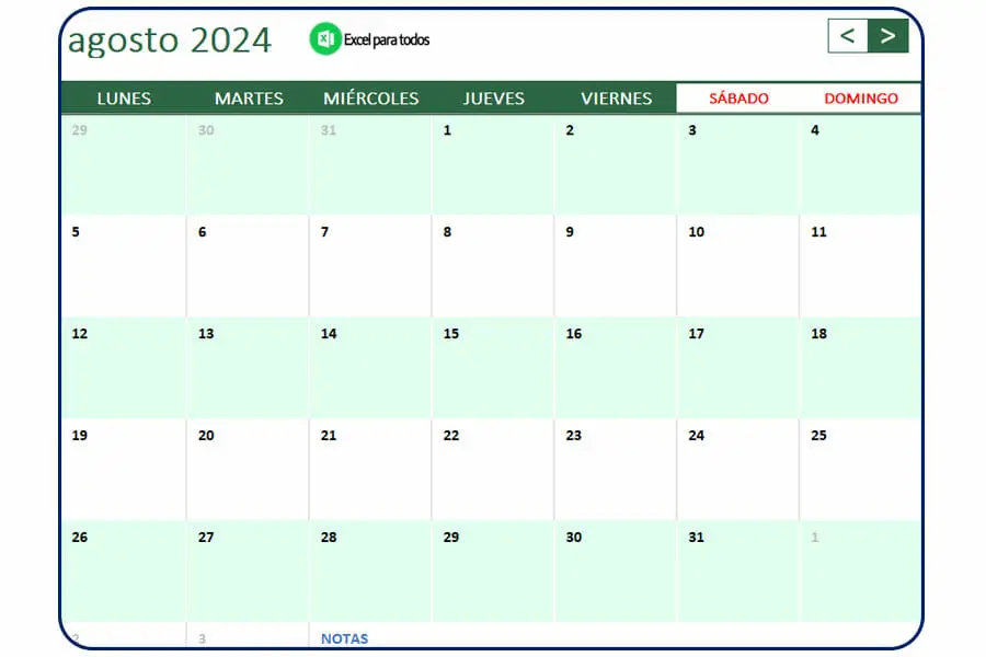 Calendario agosto 2024 Mexico