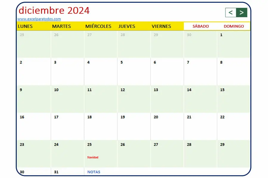 Calendario diciembre 2024 Bolivia