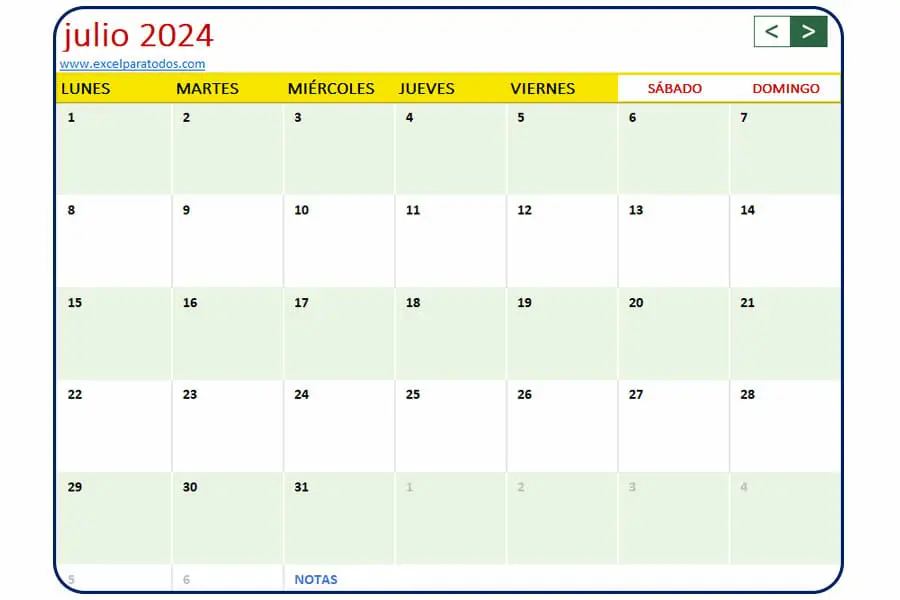 Calendario julio 2024 Bolivia