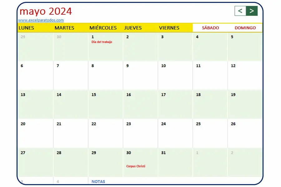 Calendario mayo 2024 Bolivia