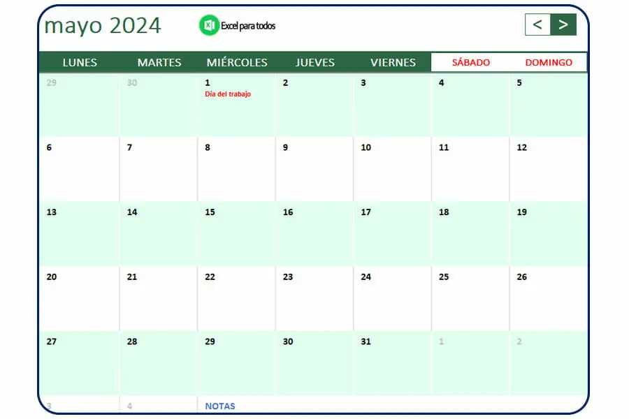 Calendario mayo 2024 Mexico