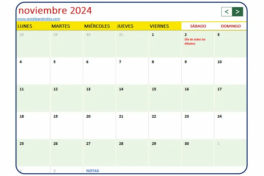 Calendario noviembre 2024 Bolivia