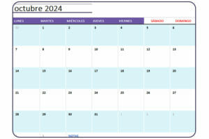 Calendario Octubre 2024 | Descarga Gratis en Excel y PDF
