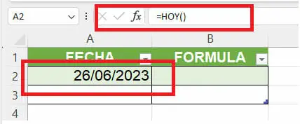 Ejemplo devolver fecha actual en Excel