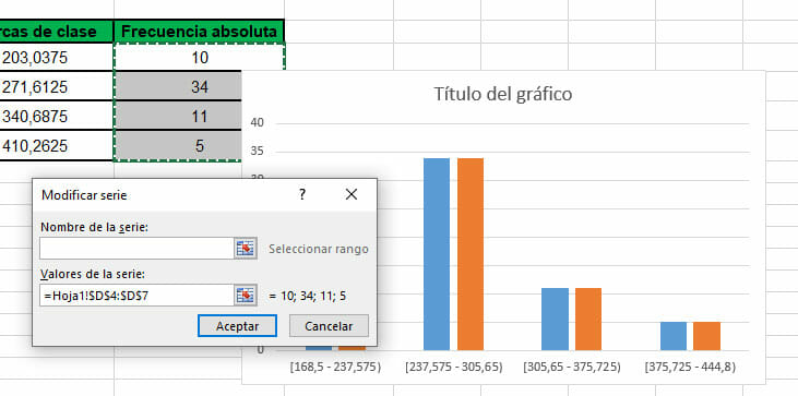 Modificar serie de la grafica en Excel