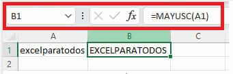 Cambiar minúsculas a mayúsculas en Excel