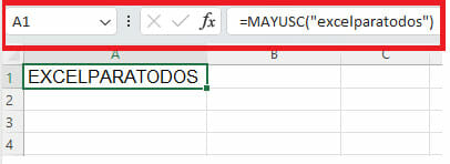Ejemplo función MAYUSC en Excel