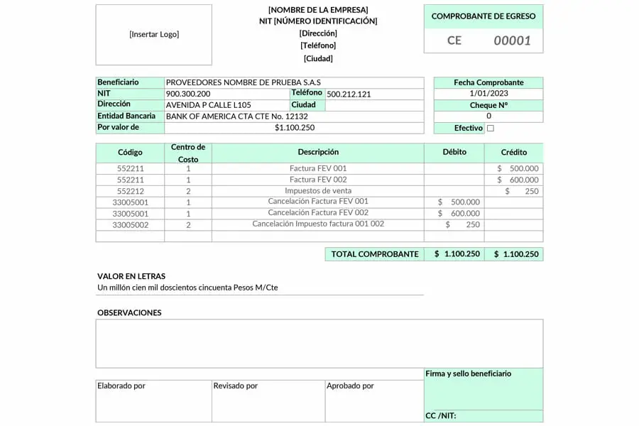 Comprobante De Egreso Ejercicios Completos En Excel Archivo De Trabajo