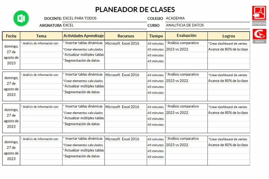 formato plan de clase ejemplos
