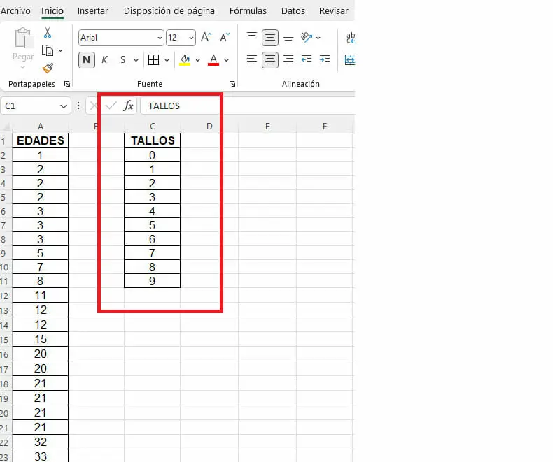 Hacer un diagrama de tallo y hoja en Excel paso crear los tallos