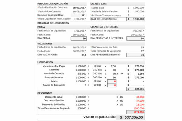 Formato de Liquidación Laboral en Excel - Colombia