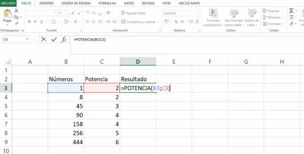 Ejemplo función POTENCIA en Excel paso 4