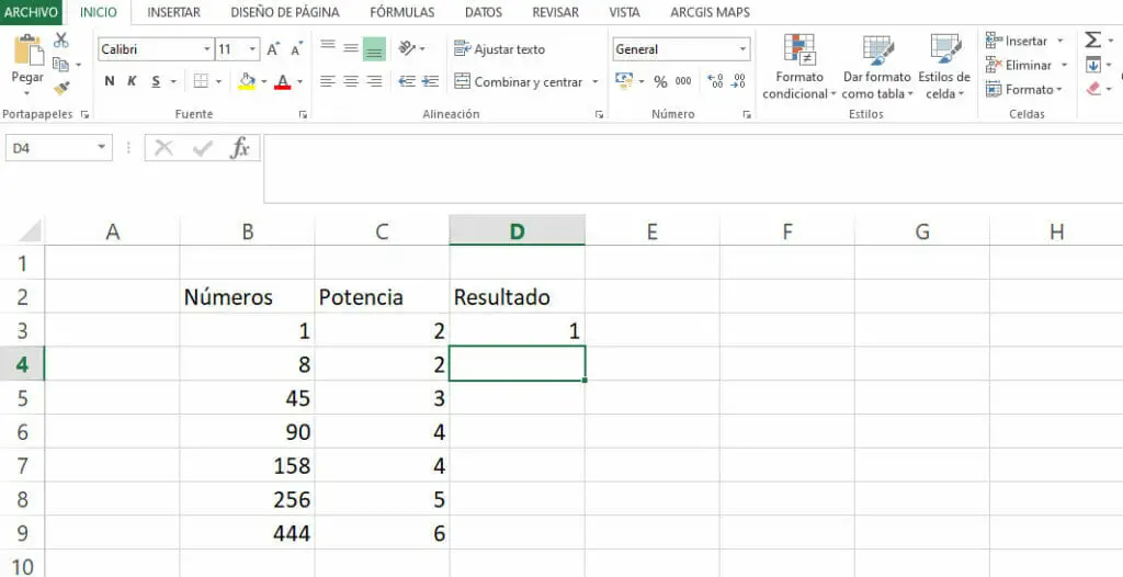 Ejemplo función POTENCIA en Excel paso 5
