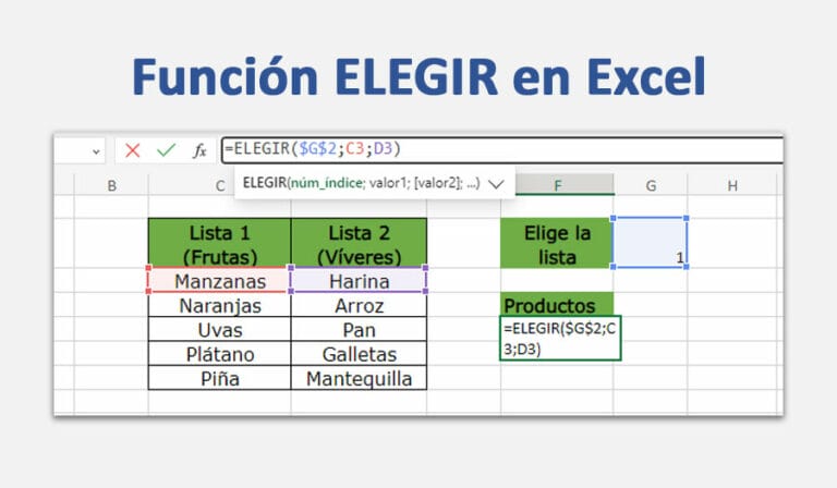 Función ELEGIR en Excel