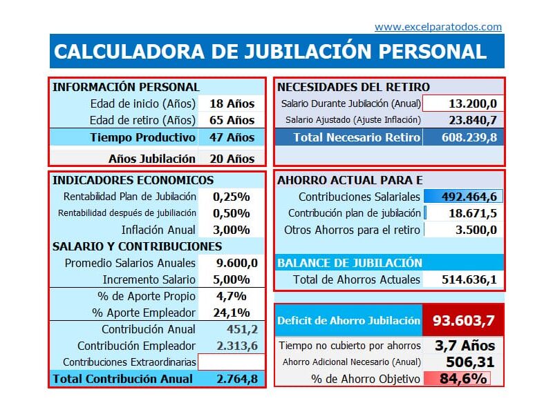 Calculadora de pensiones y ahorro para el retiro