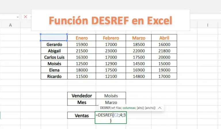 Función DESREF en Excel