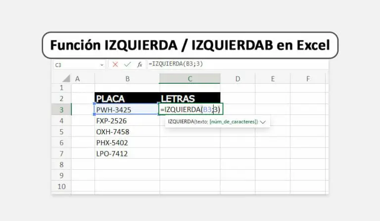 Función IZQUIERDA en Excel