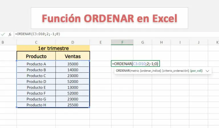 Función ORDENAR en Excel