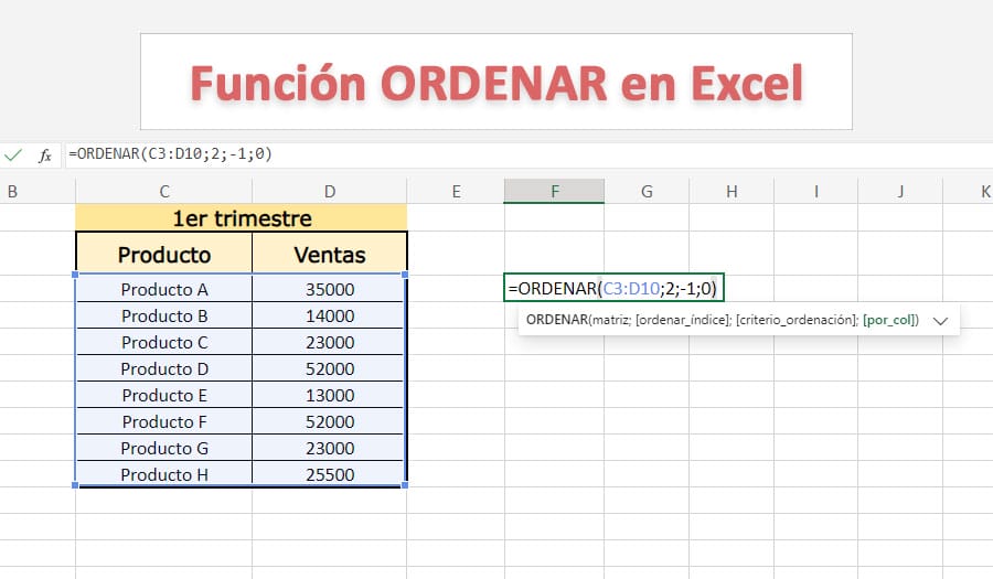 funcion ORDENAR en Excel