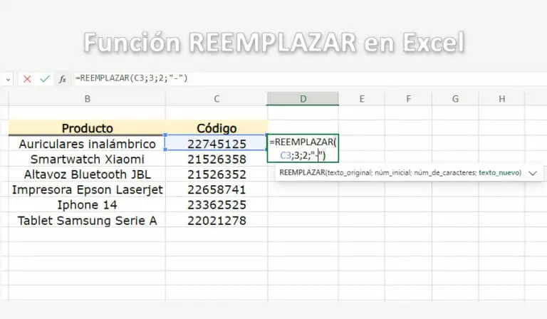Función REEMPLAZAR y REEMPLAZARB en Excel