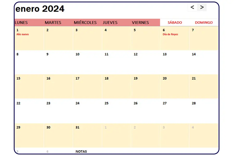 calendario enero 2024 españa