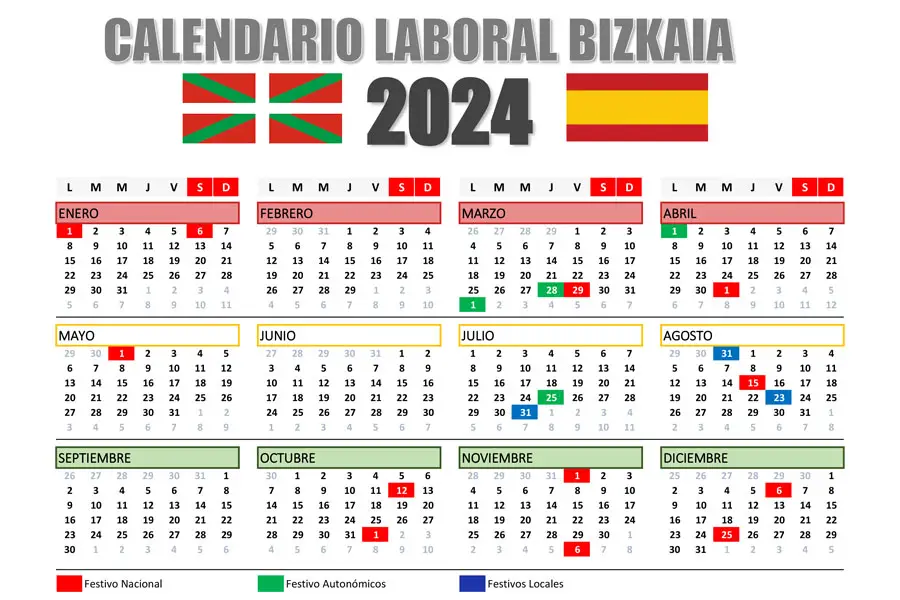 Calendario Laboral Bizkaia 2024