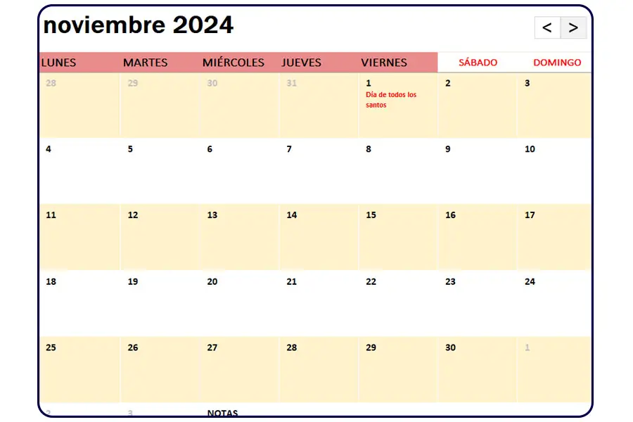 calendario noviembre 2024 españa
