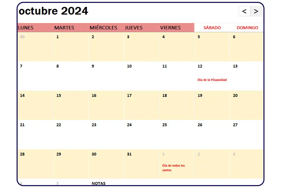 calendario octubre 2024 españa