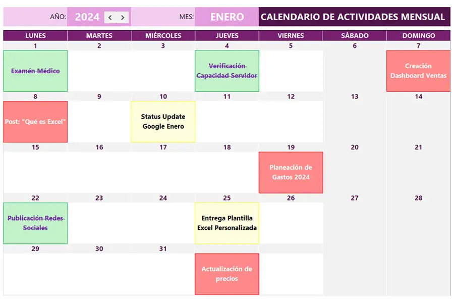 Ejemplo Calendario de actividades