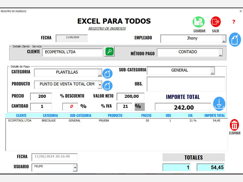 Plantilla ERP en Excel - Modulo de Ventas