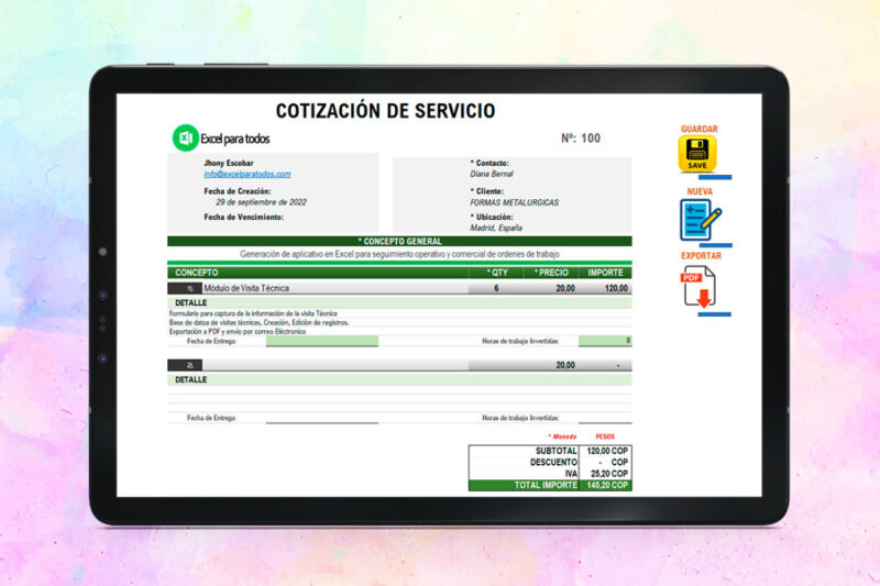 Formato de cotizaciones en Excel