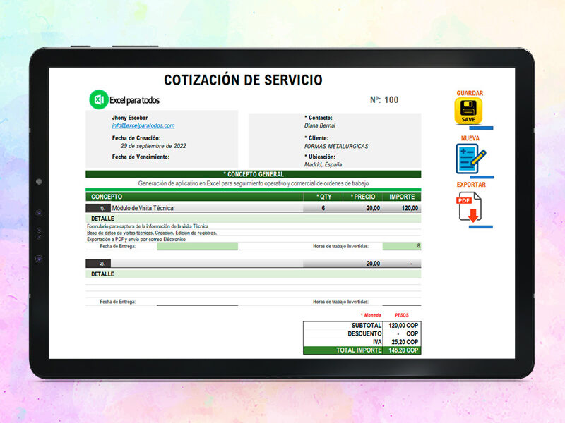 Formato de cotizaciones en Excel