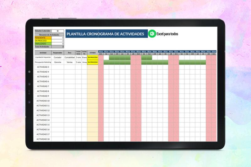 Cronograma de actividades en Excel