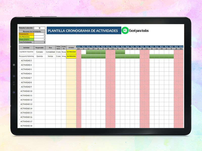 Cronograma de actividades en Excel