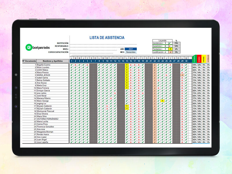 Lista de asistencia en Excel