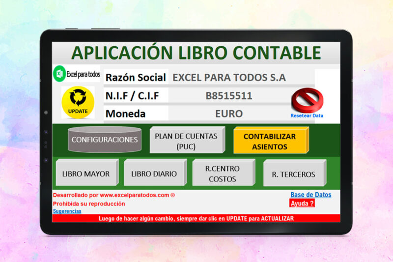 Registro contable y libro mayor en Excel