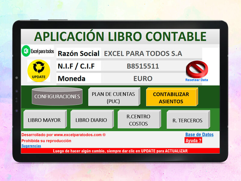 Registro contable y libro mayor en Excel