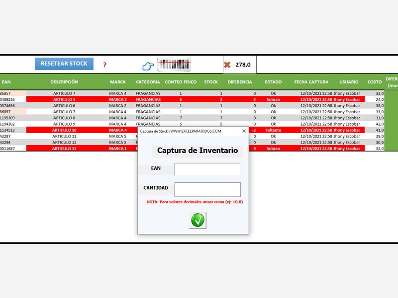Plantilla de inventarios toma fisica