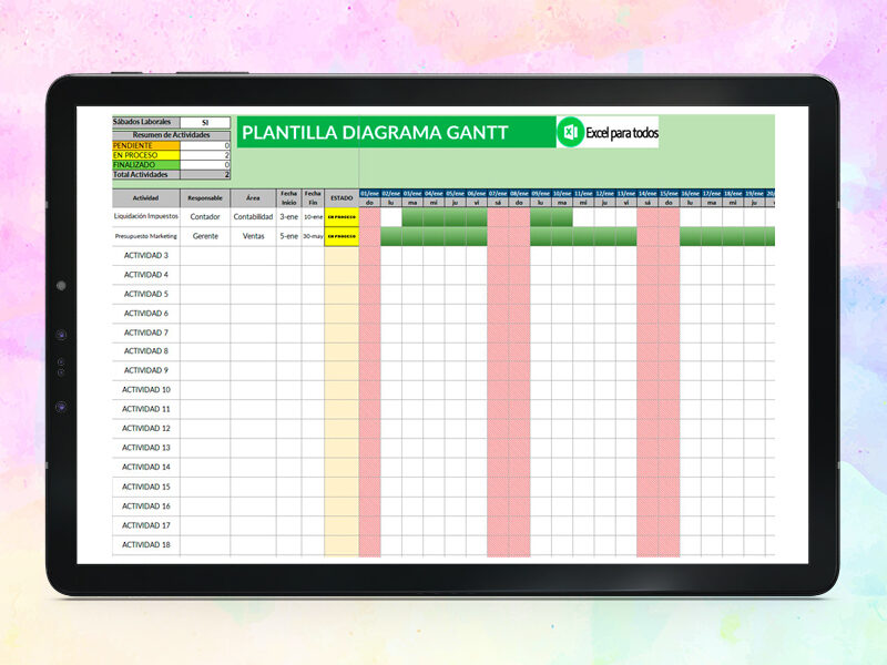 Plantilla Diagrama de Gantt en Excel Gratis | Descarga Ya