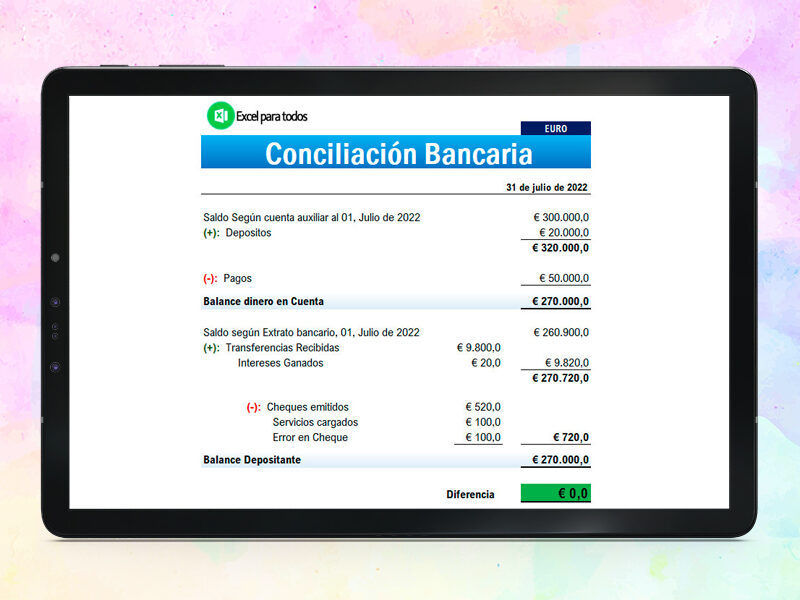 Formato Conciliación Bancaria en Excel