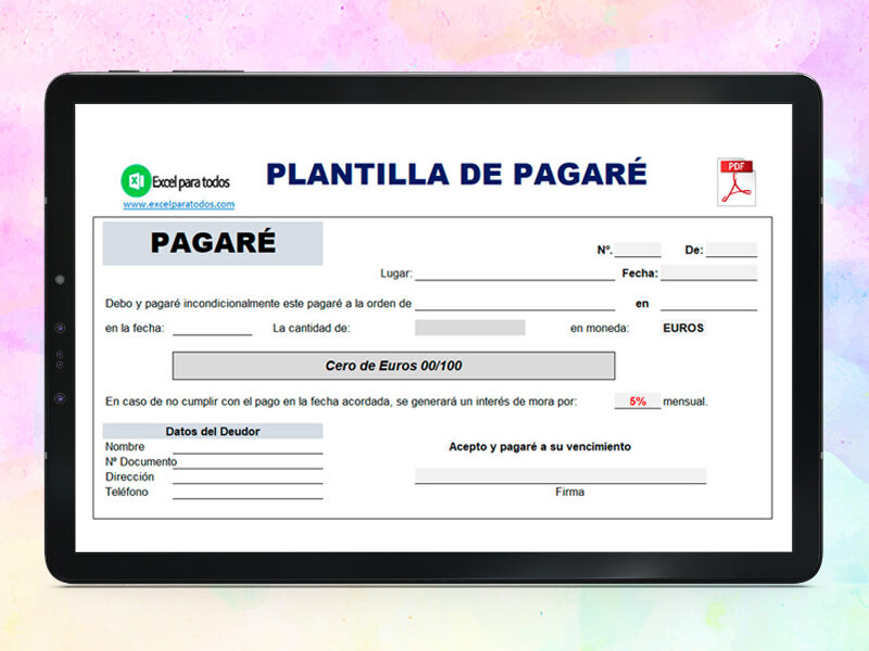 Formato de pagare en Excel y PDF