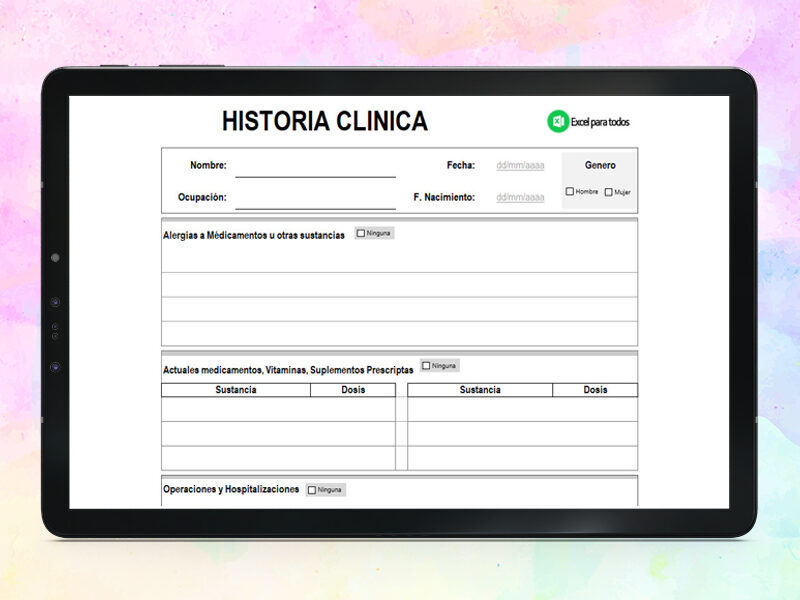 Formato de Historia Clínica en Excel y PDF