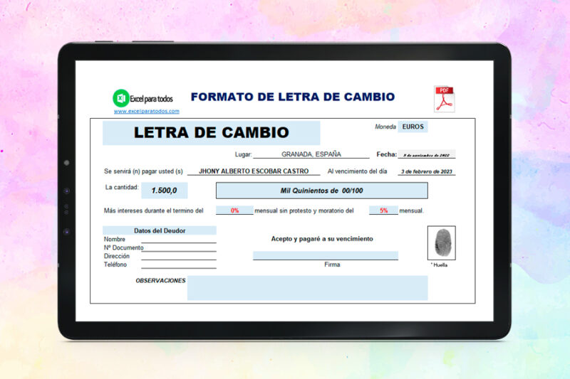 Formato Letra de Cambio