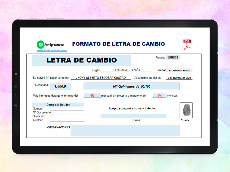 Formato Letra de Cambio