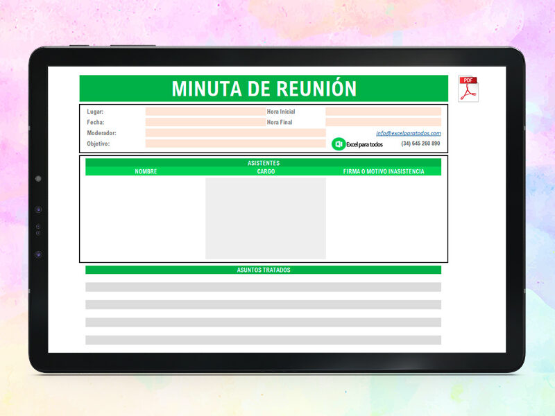Formato Minuta de Reunión en Excel