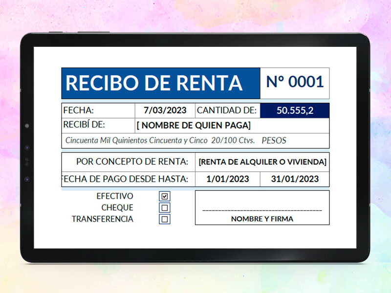 Formato Recibo de Arrendamiento en Excel