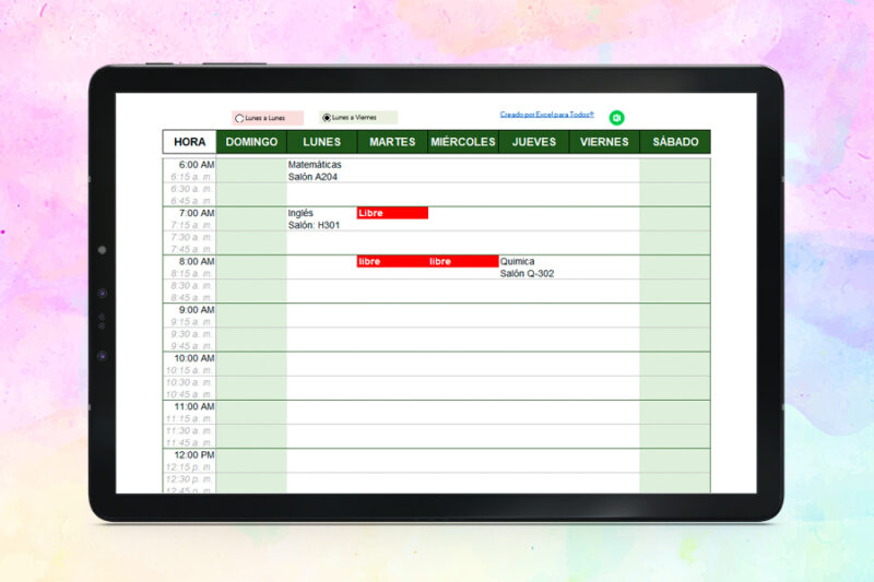 Horario Semanal en Excel