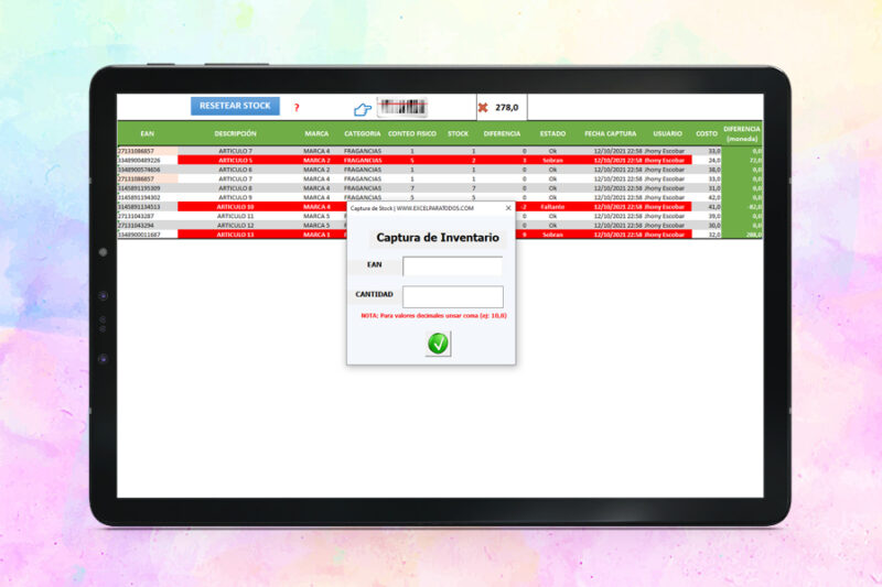 Plantilla de inventario en excel