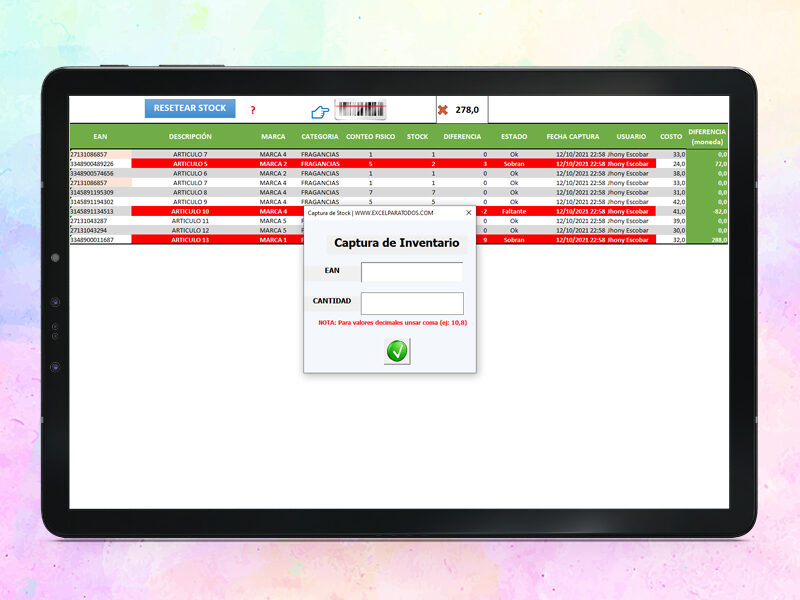 Plantilla de inventario en excel